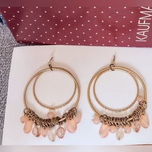 Double Hoop earrings with Dangling Peach Beads